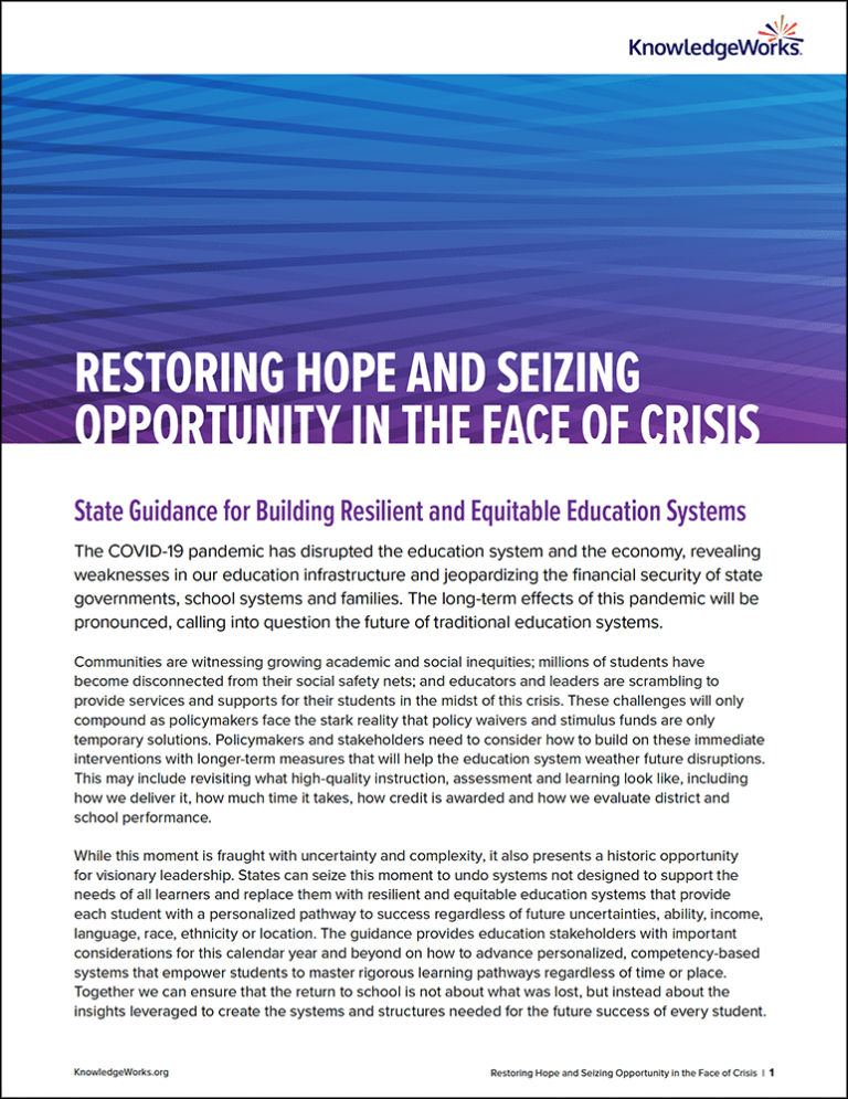 Guidance for Building Resilient and Equitable Education Systems