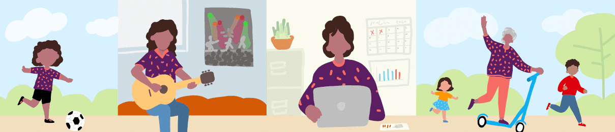 illustration of person in stages of life, continuing to learn new things