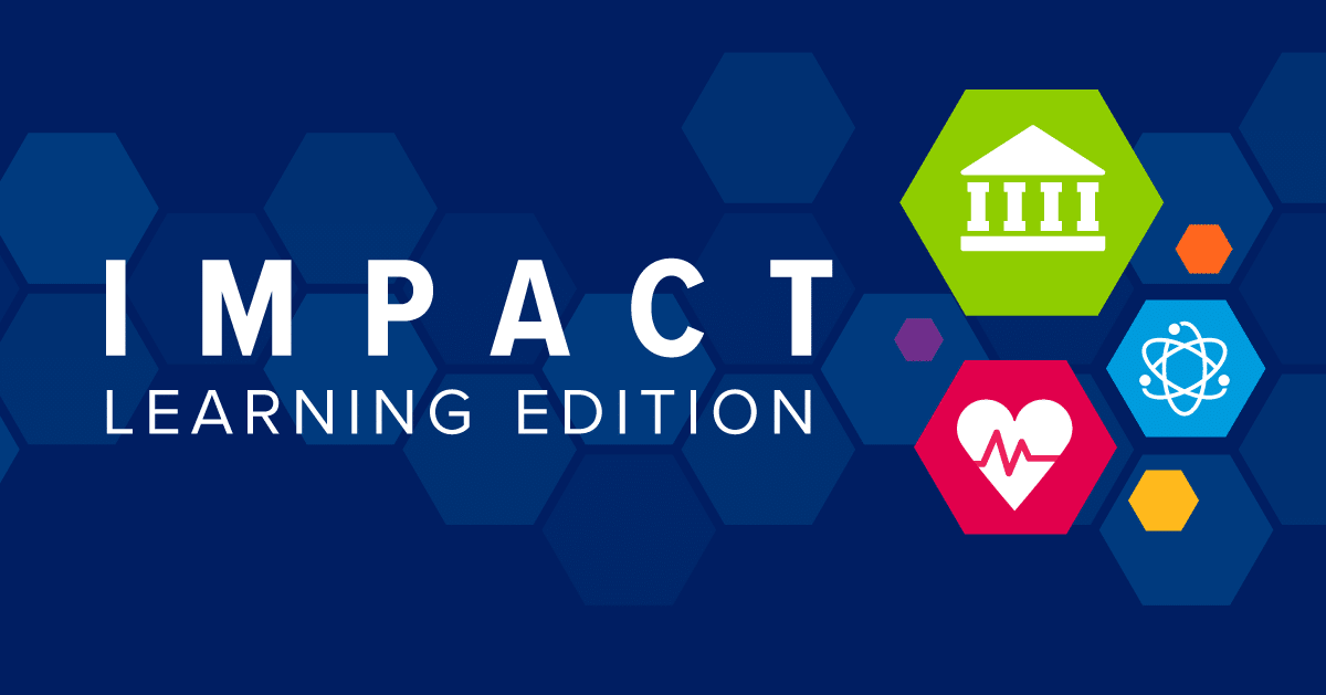 logo for IMPACT: Learning Edition. Hexagons, some being domain icons, are pieced together.