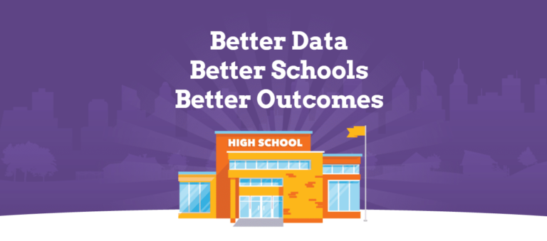 REMIQs main website page illustration of a high school and tagline: Better data, better schools, better outcomes.