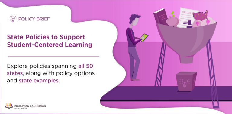 purple-washed illustration with title of policy brief State Policies to Support Student-Centered Learning