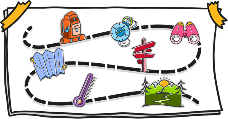 cover to Mapping Your Journey into Liberatory Education Futures, with an illustration of a journey and tools necessary for it