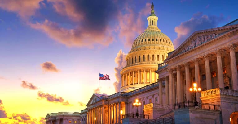 Photo of the Capitol in Washington, DC, at sunset