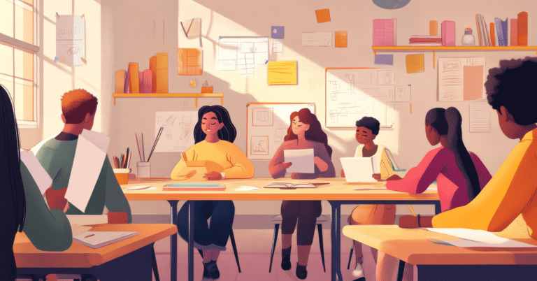 illustration of teens at tables in a classroom