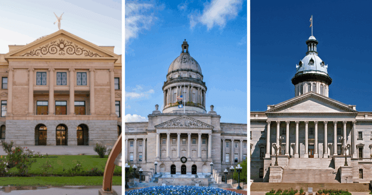 photos of capitol buildings in Arizona, Kentucky and South Carolina