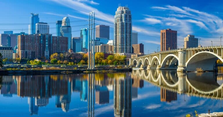 Photo of Minneapolis skyline with Third Ave bridge